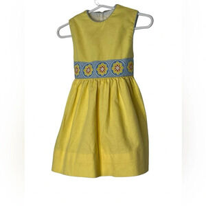 Little Follies girls yellow blue floral embroidered belt dress sz 1 12m